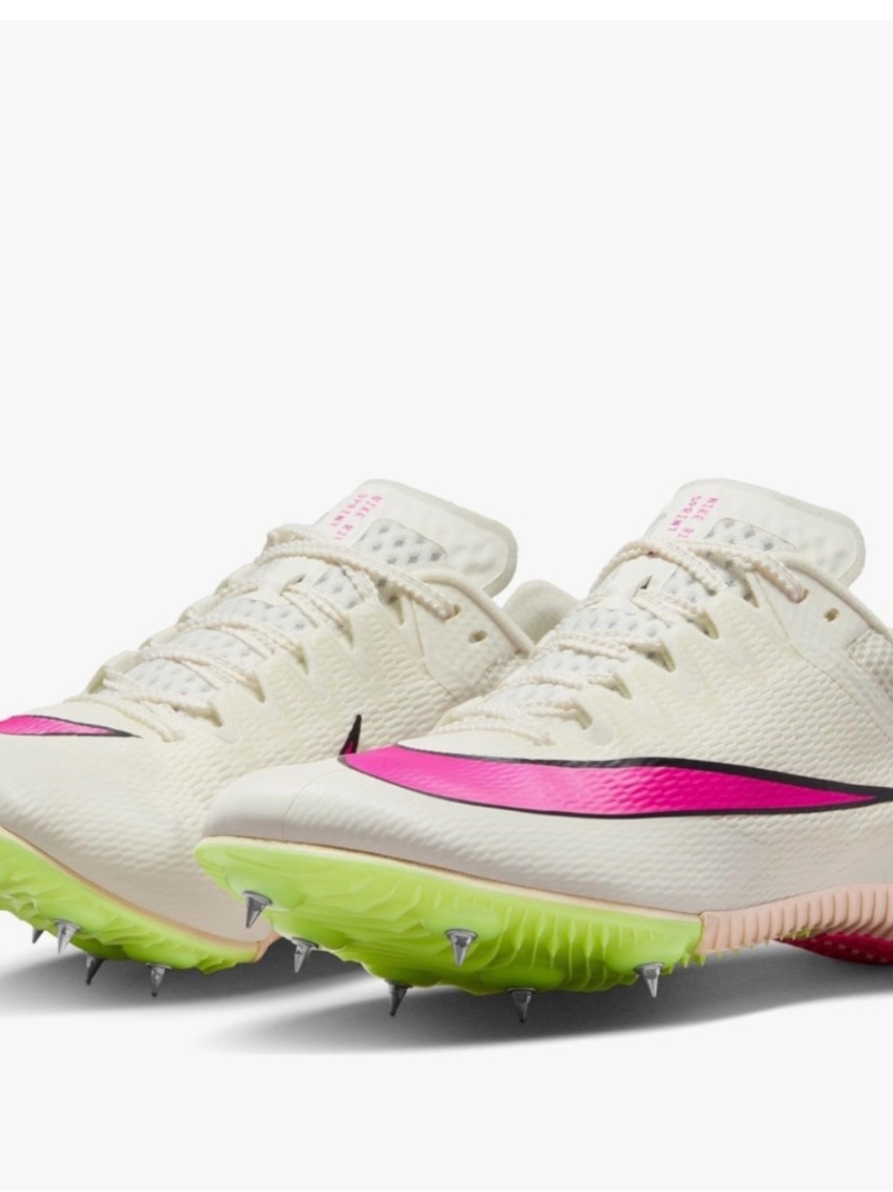 Nike Women's Spiked Track Shoes - Cream with Pink & Lime Accents with 12 spike .